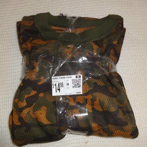 MENS MEDIUM HANES CAMO THERMAL CREWNECK SHIRT